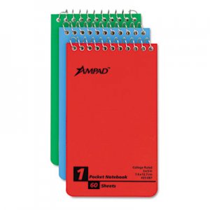 Ampad TOP45093 Wirebound Pocket Memo Book, Narrow Rule, 3 x 5, White, 60-Sheet, 3/Pack