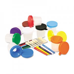 Creativity Street 5104 No-Spill Cups & Coordinating Brushes, Assorted Colors, 10/Set