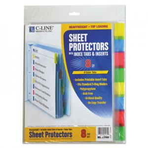 C-Line 05580 Sheet Protectors with Index Tabs, Assorted Color Tabs, 2", 11 x 8 1/2, 8/ST