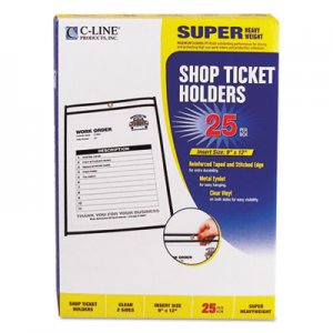 C-Line 46912 Shop Ticket Holders, Stitched, Both Sides Clear, 75", 9 x 12, 25/BX