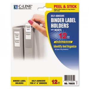 C-Line 70025 Self-Adhesive Ring Binder Label Holders, Top Load, 1-3/4 x 3-1/4, Clear, 12