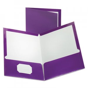 Oxford 5049526 Two-Pocket Laminated Folder, 100-Sheet Capacity, Metallic Purple
