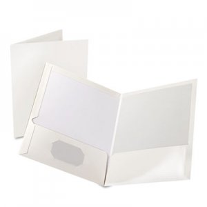 Oxford 51704 High Gloss Laminated Paperboard Folder, 100-Sheet Capacity, White, 25/Box
