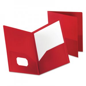 Oxford 57411 Poly Twin-Pocket Folder, Holds 100 Sheets, Opaque Red