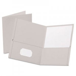 Oxford 57505 Twin-Pocket Folder, Embossed Leather Grain Paper, Gray