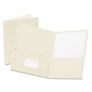 Oxford 57504 Twin-Pocket Folder, Embossed Leather Grain Paper, White