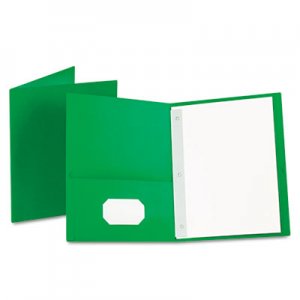 Oxford 57703 Twin-Pocket Folders with 3 Fasteners, Letter, 1/2" Capacity, Green, 25/Box
