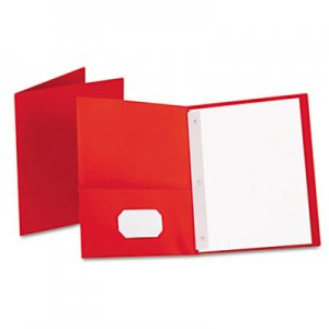 Oxford 57711 Twin-Pocket Folders with 3 Fasteners, Letter, 1/2" Capacity, Red, 25/Box
