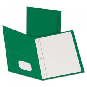 Oxford 57756 Twin-Pocket Folders with 3 Fasteners, Letter, 1/2" Capacity, Green, 25/Box
