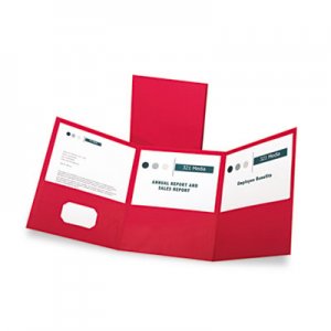 Oxford 59811 Tri-Fold Folder w/3 Pockets, Holds 150 Letter-Size Sheets, Red