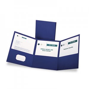 Oxford 59802 Tri-Fold Folder w/3 Pockets, Holds 150 Letter-Size Sheets, Blue