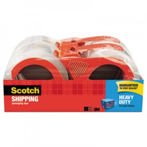 Scotch MMM38504RD 3850 Heavy-Duty Packaging Tape with Dispenser, 3" Core, 1.88" x 54.6 yds, Clear, 4/Pack