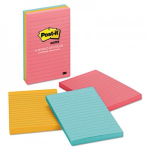 Post-it Notes MMM6603AN Original Pads in Cape Town Colors, 4 x 6, Lined, 100/Pad, 3 Pads/Pack