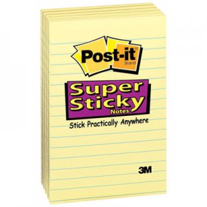 Post-it Notes Super Sticky MMM6605SSCY Canary Yellow Note Pads, 4 x 6, Lined, 90/Pad, 5 Pads/Pack