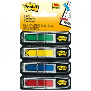 Post-it Flags MMM684ARR3 Arrow 1/2" Page Flags, Blue/Green /Red/Yellow, 24/Color, 96-Flags/Pack