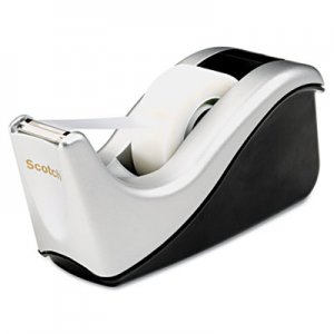 Scotch MMMC60ST Value Desktop Tape Dispenser, Attached 1" Core, Black/Silver