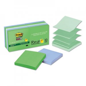 Post-it Pop-up Notes Super Sticky MMMR33010SST Pop-up Recycled Notes in Bora Bora Colors, 3 x 3, 90