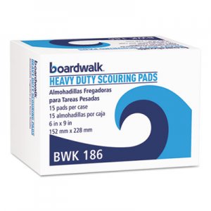 Boardwalk BWK186 Heavy-Duty Scour Pad, Green, 6 x 9, 15/Carton