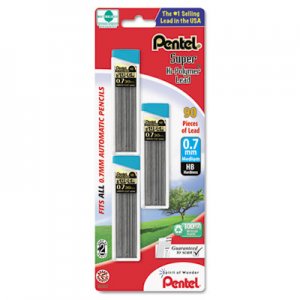 Pentel PENC27BPHB3K6 Super Hi-Polymer Lead Refills, 0.7mm, HB, Black, 30/Tube, 3 Tubes/Pack