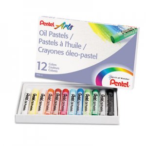Pentel PENPHN12 Oil Pastel Set With Carrying Case,12-Color Set, Assorted, 12/Set