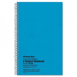 National 33360 3 Subject Wirebound Notebook, College Rule, 6 x 9 1/2, White, 150 Sheets
