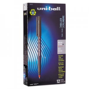 Uni-Ball 60042 Onyx Roller Ball Stick Dye-Based Pen, Red Ink, Micro, Dozen