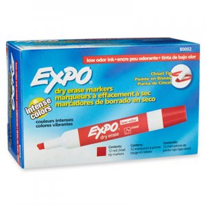 EXPO 80002 Low Odor Dry Erase Marker, Chisel Tip, Red, Dozen
