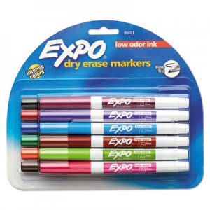 EXPO 86603 Low Odor Dry Erase Marker, Fine Point, Assorted, 12/Set