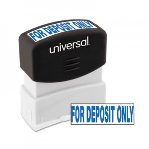 Universal UNV10056 Message Stamp, for DEPOSIT ONLY, Pre-Inked One-Color, Blue