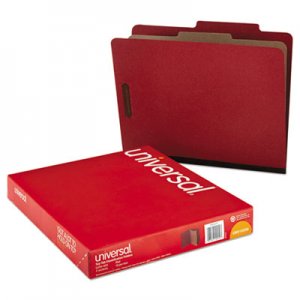 Universal UNV10250 Four-Section Pressboard Classification Folders, 1 Divider, Letter Size, Red, 10/Box