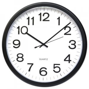 Universal UNV11641 Round Wall Clock, 13.5" Overall Diameter, Black Case, 1 AA (sold separately)