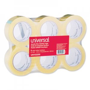 Universal UNV53200 Deluxe General-Purpose Acrylic Box Sealing Tape, 3" Core, 1.88" x 110 yds, Clear, 6/Pack