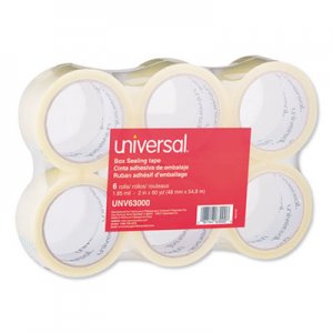 Universal UNV63000 General-Purpose Box Sealing Tape, 3" Core, 1.88" x 60 yds, Clear, 6/Pack