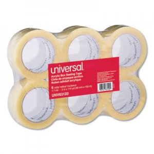 Universal UNV63120 Deluxe General-Purpose Acrylic Box Sealing Tape, 3" Core, 1.88" x 110 yds, Clear, 6/Pack