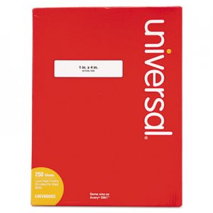Universal UNV80002 White Labels, Inkjet/Laser Printers, 1 x 4, White, 20/Sheet, 250 Sheets/Box