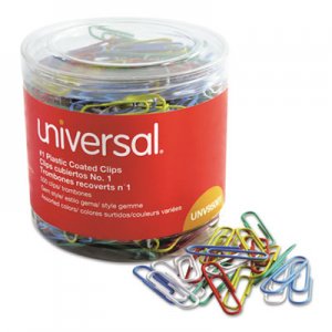 Universal UNV95001 Plastic-Coated Paper Clips, Small (No. 1), Assorted Colors, 500/Pack