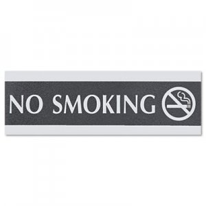 Headline Sign USS4757 Century Series Office Sign, NO SMOKING, 9 x 3, Black/Silver