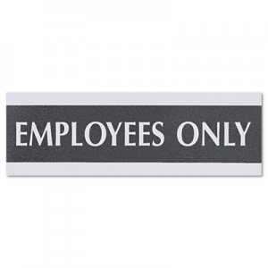 Headline Sign 4760 Century Series Office Sign, EMPLOYEES ONLY, 9 x 3, Black/Silver