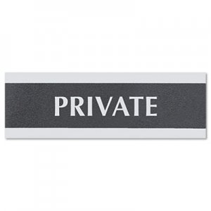 Headline Sign 4761 Century Series Office Sign, PRIVATE, 9 x 3, Black/Silver