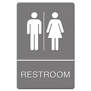 Headline Sign USS4812 ADA Sign, Restroom Symbol Tactile Graphic, Molded Plastic, 6 x 9, Gray