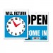 Headline Sign 9382 Double-Sided Open/Will Return Sign w/Clock Hands, Plastic, 7 1/2 x 9