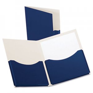 Oxford 54443 Double Stuff Gusseted 2-Pocket Laminated Paper Folder, 200-Sheet Capacity, Navy