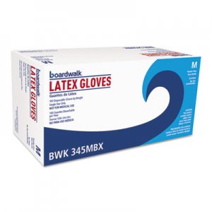 Boardwalk BWK345MBX General-Purpose Latex Gloves, Powder-Free, 4.4 mil, Medium, Natural, 100/Box