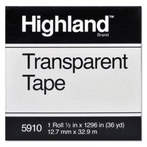 Highland MMM5910121296 Transparent Tape, 1/2" x 1296", 1" Core, Clear