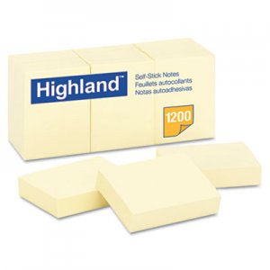Highland 6539YW Self-Stick Notes, 1 1/2 x 2, Yellow, 100-Sheet, 12/Pack
