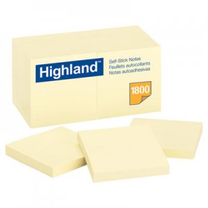 Highland MMM654918PK Self-Stick Notes, 3 x 3, Yellow, 18 100-Sheet Pads/Pack