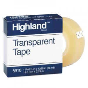Highland MMM5910341296 Transparent Tape, 3/4" x 1296", 1" Core, Clear