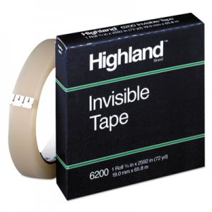 Highland MMM6200342592 Invisible Permanent Mending Tape, 3/4" x 2592", 3" Core, Clear