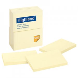 Highland 6559YW Self-Stick Notes, 3 x 5, Yellow, 100-Sheet, 12/Pack