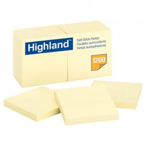 Highland 6549YW Self-Stick Notes, 3 x 3, Yellow, 100-Sheet, 12/Pack